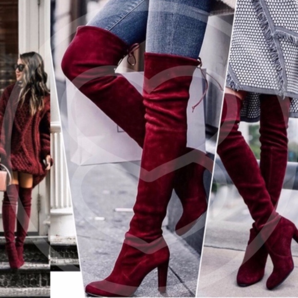 Shoes - DANIELLA Over the Knee Boots - WINE